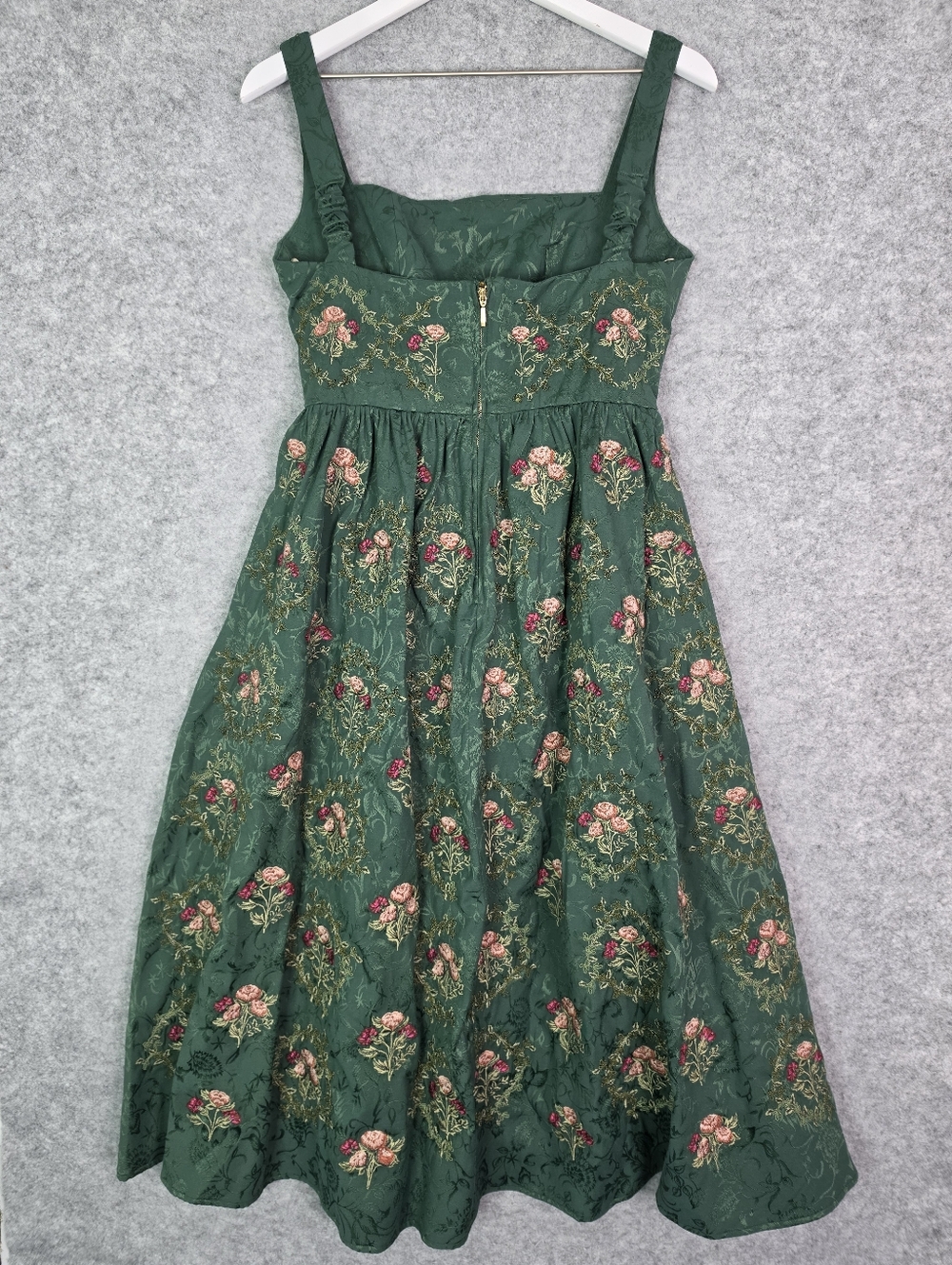 Agua Bendita Miramar Memoria Green Floral Embroidered Midi Dress Square Neck - Picture 8 of 15